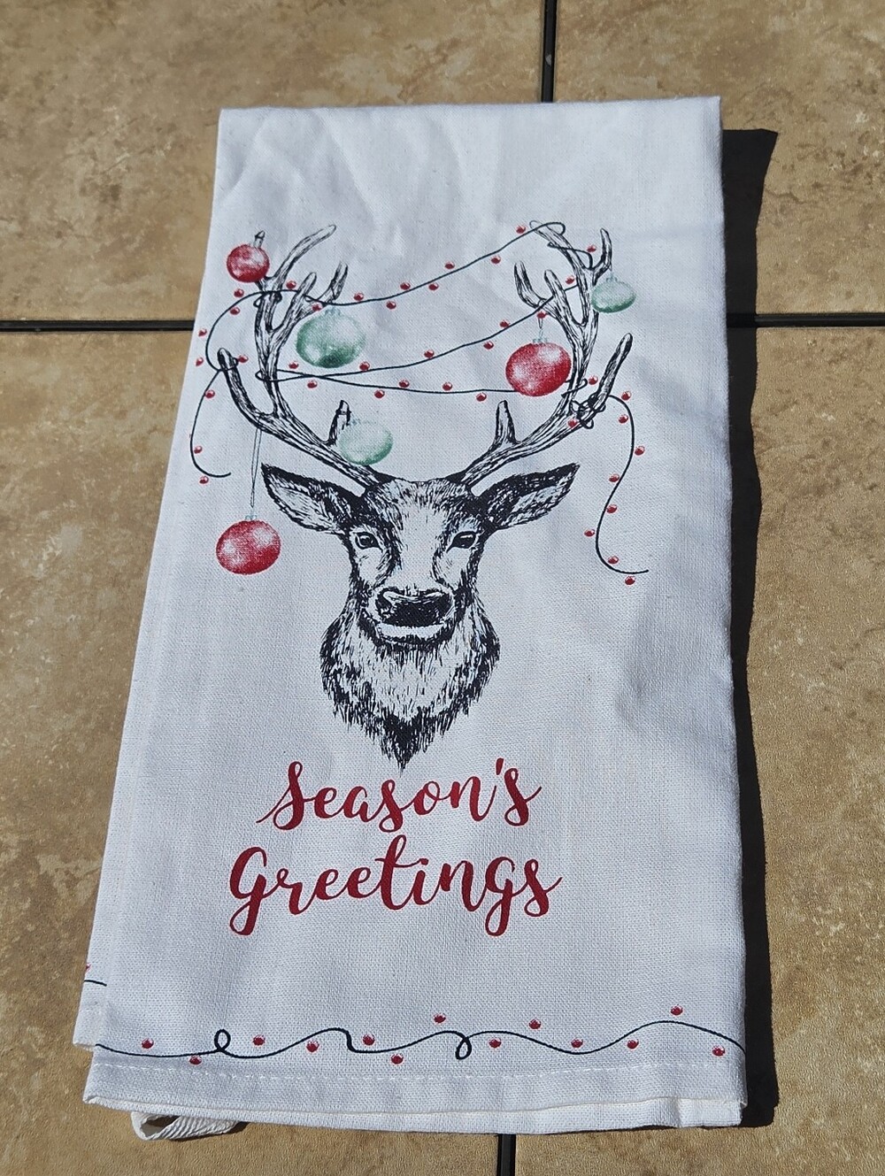 Season's Greetings Reindeer Holiday Kitchen Towel - World Market